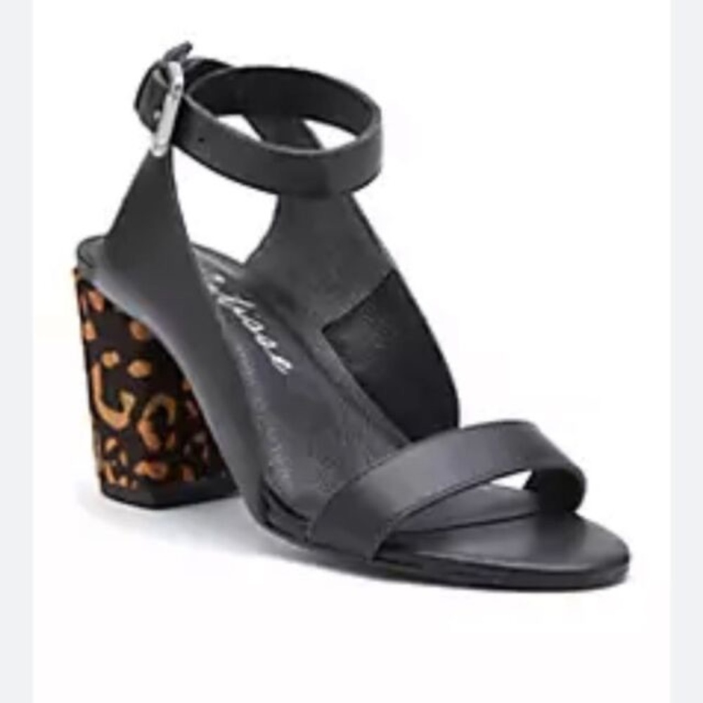 Matisse Black Leather Leopard Cowhide Fur Block  Sandal Heel Size 8.5